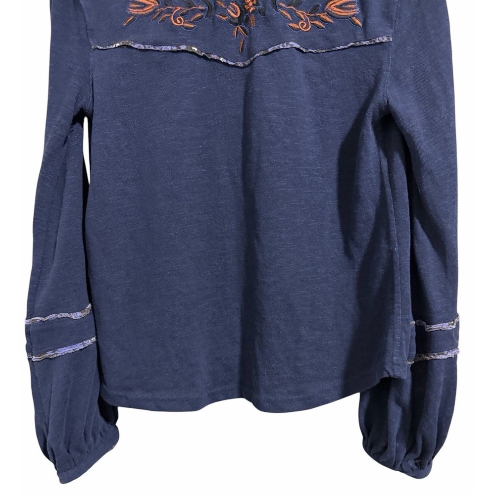 Free People Sundance Kid Embroidered Western Henley Top Navy Women's Size XS - Picture 6 of 12